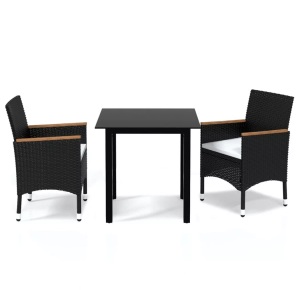 vidaXL, vidaXL 3-tlg. Garten-Essgruppe mit Kissen Poly Rattan Schwarz, vidaXL 3-tlg. Garten-Essgruppe mit Kissen Poly Rattan Schwarz