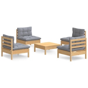 vidaXL, vidaXL 5-tlg. Garten-Lounge-Set mit Grauen Kissen Kiefernholz