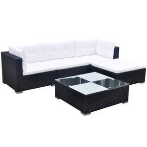 vidaXL, vidaXL 5-tlg. Garten-Lounge-Set mit Kissen Poly Rattan Schwarz