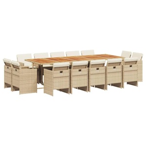 vidaXL, vidaXL 15-tlg. Garten-Essgruppe mit Kissen Beige Poly Rattan