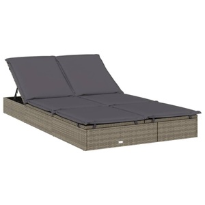 vidaXL, vidaXL Sonnenliegen 2 Stk. Grau 201x55x20 cm Poly Rattan, vidaXL Sonnenliege für 2 Personen mit Auflage Grau Poly Rattan