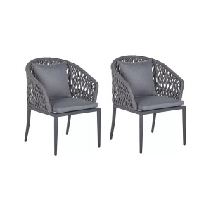 Beliani, Beliani Gartenstuhl Aluminium / Flechtseil grau 2er Set Lipari, Beliani - Set mit 2 Stühlen und Sitzkissen aus Aluminium Industriell LIPARI, One Size, Spacegrau