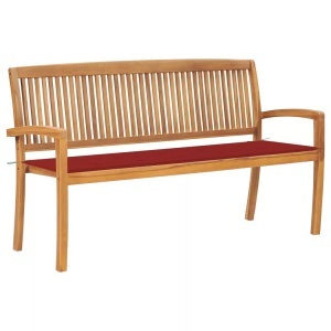 vidaXL, vidaXL Stapelbare Gartenbank mit Auflage 159 cm Massivholz Teak, 