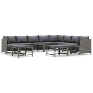 vidaXL, vidaXL 12-tlg. Garten-Lounge-Set mit Kissen Poly Rattan Grau, vidaXL 12-tlg. Garten-Lounge-Set mit Kissen Poly Rattan Grau