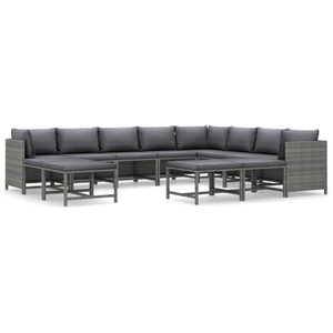 vidaXL, vidaXL 12-tlg. Garten-Lounge-Set mit Kissen Poly Rattan Grau