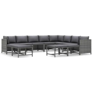 vidaXL, vidaXL 12-tlg. Garten-Lounge-Set mit Kissen Poly Rattan Grau, vidaXL 12-tlg. Garten-Lounge-Set mit Kissen Poly Rattan Grau