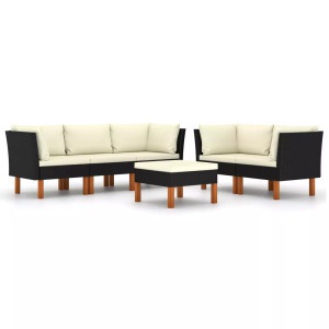 vidaXL, vidaXL 6-tlg. Garten-Lounge-Set mit Kissen Poly Rattan Schwarz
