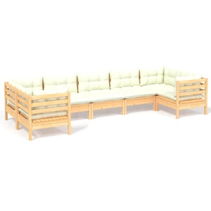 vidaXL, vidaXL 7-tlg. Garten-Lounge-Set mit Creme Kissen Kiefernholz, vidaXL 7-tlg. Garten-Lounge-Set mit Creme Kissen Kiefernholz