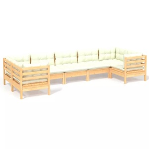 vidaXL, vidaXL 7-tlg. Garten-Lounge-Set mit Creme Kissen Kiefernholz, vidaXL 7-tlg. Garten-Lounge-Set mit Creme Kissen Kiefernholz