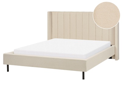 Beliani, Bett mit Lattenrost aus Bouclé Modern VILLETTE Bett mit Lattenrost aus Bouclé Modern VILLETTE, Beliani - Bett mit Lattenrost aus Bouclé Glamourös VILLETTE, 160X200CM, Baumnuss