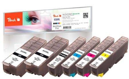 Peach, Peach Spar Pack Plus Tintenpatronen XL kompatibel zu Epson No. 33XL, T3357, Peach Tintenset Epson T3357 C, M, Y, 3x BK