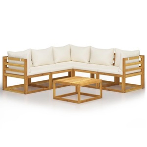 vidaXL, vidaXL 6-tlg. Garten-Lounge-Set mit Auflagen Creme Massivholz Akazie, vidaXL 6-tlg. Garten-Lounge-Set mit Auflagen Creme Massivholz Akazie