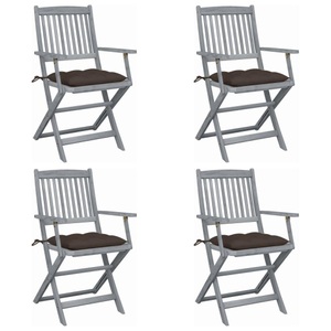 vidaXL, vidaXL Klappbare Gartenstühle 4 Stk. mit Kissen Massivholz Akazie, vidaXL Klappbare Gartenstühle 4 Stk. mit Kissen Massivholz Akazie