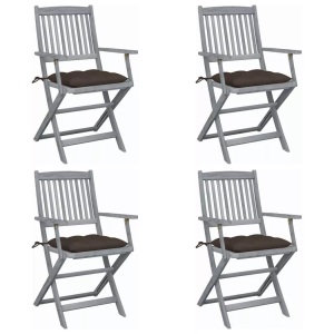 vidaXL, vidaXL Klappbare Gartenstühle 4 Stk. mit Kissen Massivholz Akazie, vidaXL Klappbare Gartenstühle 4 Stk. mit Kissen Massivholz Akazie