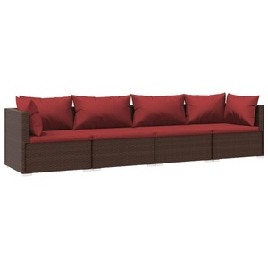 vidaXL, vidaXL 4-tlg. Garten-Lounge-Set mit Kissen Poly Rattan Braun