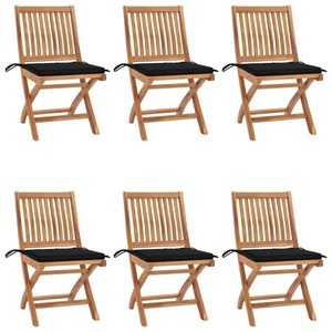 vidaXL, vidaXL Klappbare Gartenstühle mit Kissen 6 Stk. Massivholz Teak