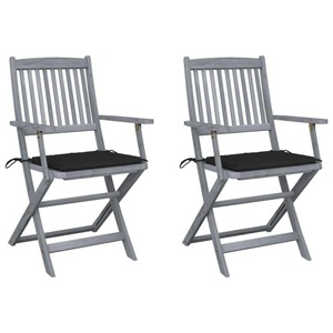 vidaXL, vidaXL Klappbare Gartenstühle 2 Stk. mit Sitzkissen Massivholz Akazie, vidaXL Klappbare Gartenstühle 2 Stk. mit Sitzkissen Massivholz Akazie