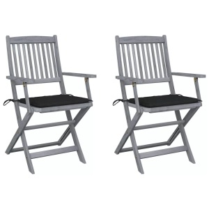 vidaXL, vidaXL Klappbare Gartenstühle 2 Stk. mit Sitzkissen Massivholz Akazie, vidaXL Klappbare Gartenstühle 2 Stk. mit Sitzkissen Massivholz Akazie