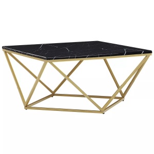 Beliani, Beliani Couchtisch schwarz/Gold Marmor Optik MALIBU, Beliani - Couchtisch aus MDF-Platte Modern MALIBU, One Size, Schwarz