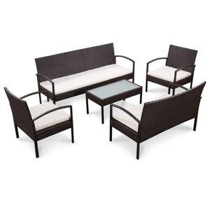 Diverse Hardware, 5-tlg. Garten-Lounge-Set mit Auflagen Poly Rattan Braun
