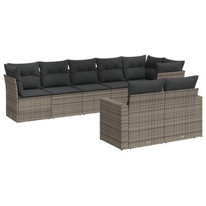vidaXL, vidaXL 8-tlg. Garten-Sofagarnitur mit Kissen Grau Poly Rattan, vidaXL 8-tlg. Garten-Sofagarnitur mit Kissen Grau Poly Rattan