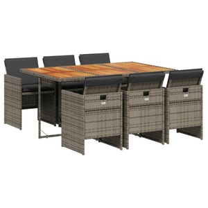 vidaXL, vidaXL 7-tlg. Garten-Essgruppe mit Kissen Grau Poly Rattan