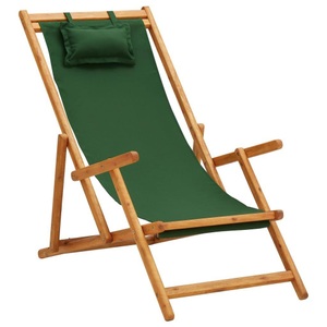 vidaXL, vidaXL Klappbarer Strandstuhl Eukalyptus Massivholz und Stoff Grün