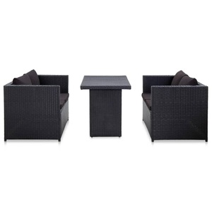 Diverse Hardware, 3-tlg. Garten-Lounge-Set mit Auflagen Poly Rattan Schwarz
