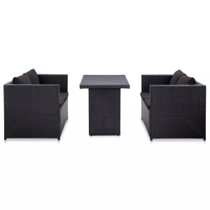 Diverse Hardware, 3-tlg. Garten-Lounge-Set mit Auflagen Poly Rattan Schwarz