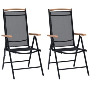 vidaXL, vidaXL Gartenstühle Klappbar 2 Stk. Aluminium und Textilene Schwarz, vidaXL Gartenstühle Klappbar 2 Stk. Aluminium und Textilene Schwarz