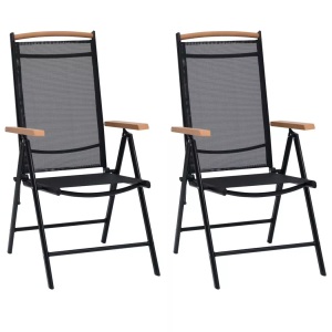 vidaXL, vidaXL Gartenstühle Klappbar 2 Stk. Aluminium und Textilene Schwarz, vidaXL Gartenstühle Klappbar 2 Stk. Aluminium und Textilene Schwarz