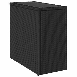 vidaXL, vidaXL Garten-Beistelltisch mit Glasplatte Schwarz 58x27,5x55cm Rattan, vidaXL Garten-Beistelltisch mit Glasplatte Schwarz 58x27,5x55cm Rattan