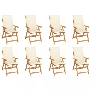 vidaXL, vidaXL Garten-Liegestühle mit Kissen 8 Stk. Massivholz Teak, vidaXL Verstellbare Gartenstühle mit Auflagen 8 Stk. Massivholz Teak