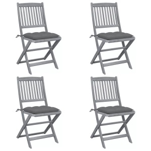 vidaXL, vidaXL Klappbare Gartenstühle 4 Stk. mit Kissen Massivholz Akazie, vidaXL Klappbare Gartenstühle 4 Stk. mit Kissen Massivholz Akazie