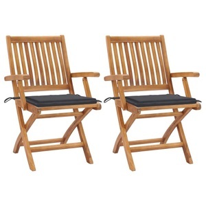 vidaXL, vidaXL Gartenstühle 2 Stk. mit Anthrazit Kissen Massivholz Teak
