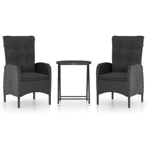 vidaXL, vidaXL 3-tlg. Bistro-Set Poly Rattan und Glas Schwarz, vidaXL 3-tlg. Bistro-Set Poly Rattan und Glas Schwarz