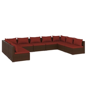 vidaXL, vidaXL 9-tlg. Garten-Lounge-Set mit Kissen Poly Rattan Braun