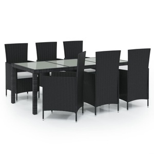 vidaXL, vidaXL 7-tlg. Garten-Essgruppe mit Auflagen Poly Rattan Schwarz, vidaXL 7-tlg. Garten-Essgruppe mit Auflagen Poly Rattan Schwarz
