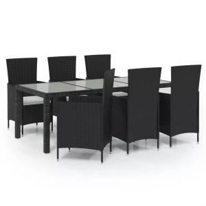 vidaXL, vidaXL 7-tlg. Garten-Essgruppe mit Auflagen Poly Rattan Schwarz, vidaXL 7-tlg. Garten-Essgruppe mit Auflagen Poly Rattan Schwarz