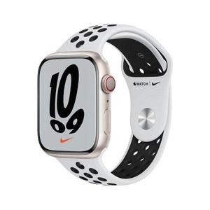 Apple, Apple Watch Nike Series 7 GPS + Cellular 45mm Starlight Pure Platinum/Black Sport Band Smartwatch, 