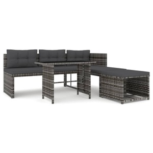 vidaXL, vidaXL 4-tlg. Garten-Essgruppe mit Kissen Grau Poly Rattan, vidaXL 4-tlg. Garten-Essgruppe mit Kissen Grau Poly Rattan