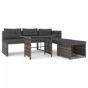 vidaXL, vidaXL 4-tlg. Garten-Essgruppe mit Kissen Grau Poly Rattan, vidaXL 4-tlg. Garten-Essgruppe mit Kissen Grau Poly Rattan
