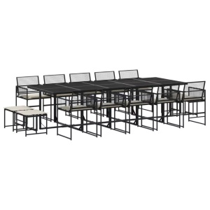 vidaXL, vidaXL 15-tlg. Garten-Essgruppe mit Kissen Schwarz Poly Rattan