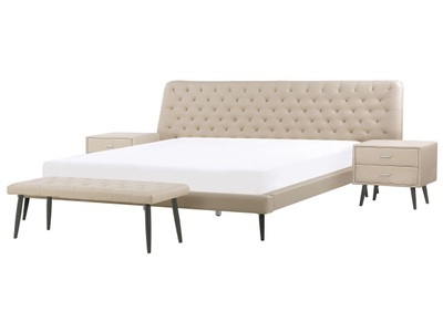 Beliani, Schlafzimmer Set Aus Kunstleder Essonne Unisex Light Beige 180x200 cm, Beliani - Schlafzimmer Set aus Kunstleder ESSONNE, 180x200 cm, Perle