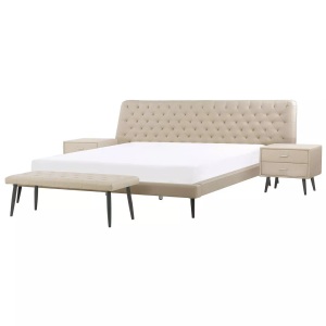 Beliani, Schlafzimmer Set Aus Kunstleder Essonne Unisex Light Beige 180x200 cm, Beliani - Schlafzimmer Set aus Kunstleder ESSONNE, 180x200 cm, Perle