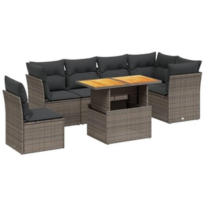 vidaXL, vidaXL 7-tlg. Garten-Sofagarnitur mit Kissen Grau Poly Rattan, vidaXL 7-tlg. Garten-Sofagarnitur mit Kissen Grau Poly Rattan