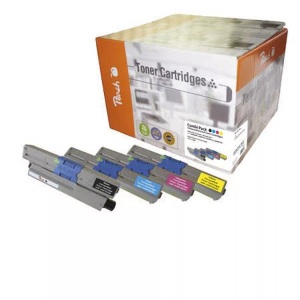 Peach, Peach Spar Pack Tonermodule kompatibel zu OKI 44469804, 44469722, 44469723, 44469724, Peach O4446/4449 4 Toner XL (bk, c/m/y) ersetzt OKI 44469722-9804 für z.B. OKI C 510 DN, OKI C 530 DN, OKI MC 561 DN