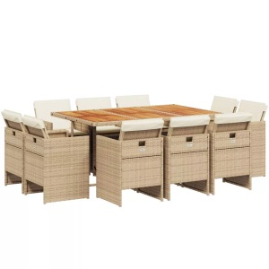 vidaXL, vidaXL 11-tlg. Garten-Essgruppe mit Kissen Beige Poly Rattan