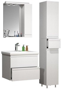 VCM, 4-tlg. Waschplatz Waschtisch 60 cm Badmöbel Set Waschbecken grifflose Schublade Spiegelschrank Hochschrank Silora L 4-tlg. Waschplatz Waschtisch 60 cm Badmöbel Set Waschbecken grifflose Schublade Spiegelschrank Hochschrank Silora L, VCM - 4-tlg. Waschplatz Waschtisch 60 cm Badmöbel Set Waschbecken grifflose Schublade Spiegelschrank Hochschrank Silora L, cm, Weiss