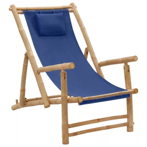 vidaXL, vidaXL Liegestuhl Bambus und Canvas Marineblau, vidaXL Liegestuhl Bambus und Canvas Marineblau